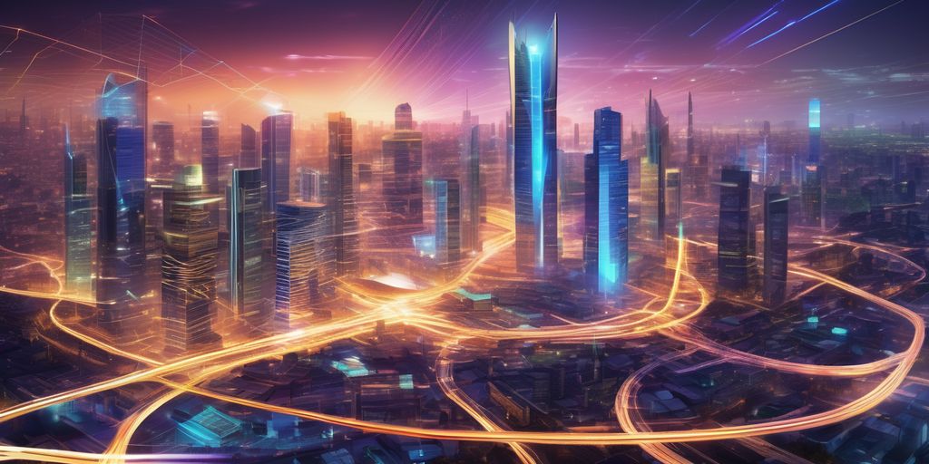 Futuristic city with digital connections