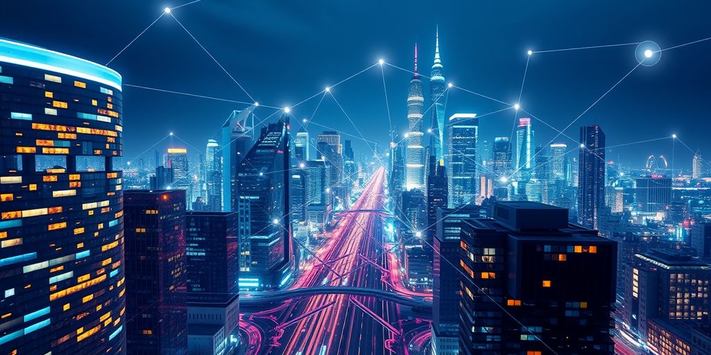 Futuristic city with IoT network